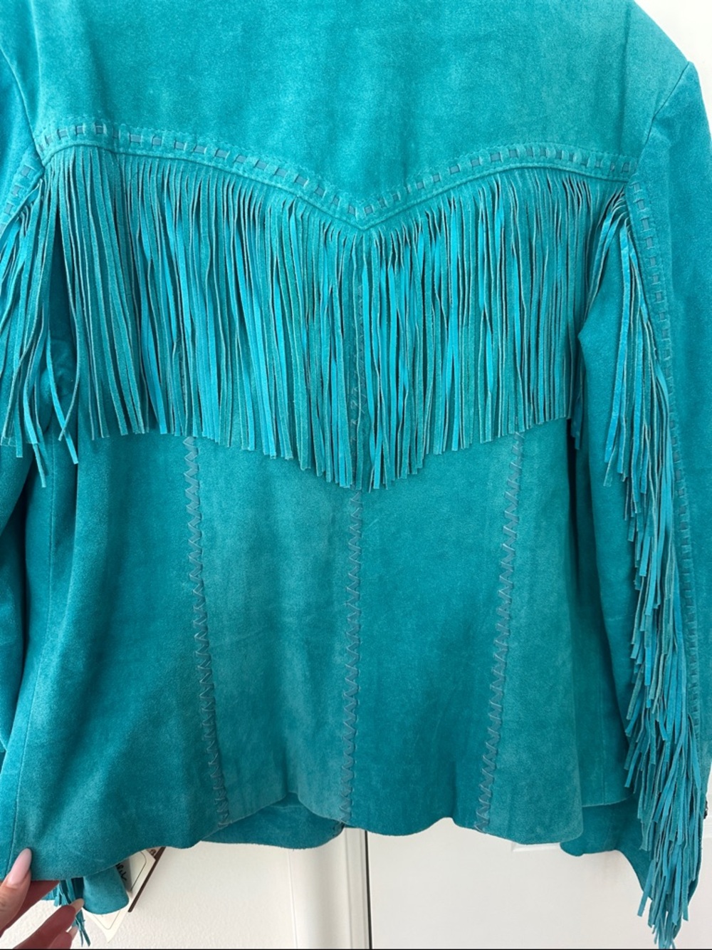 Scully Teal Suede Leather Fringe Western Jacket - Picture 10 of 16